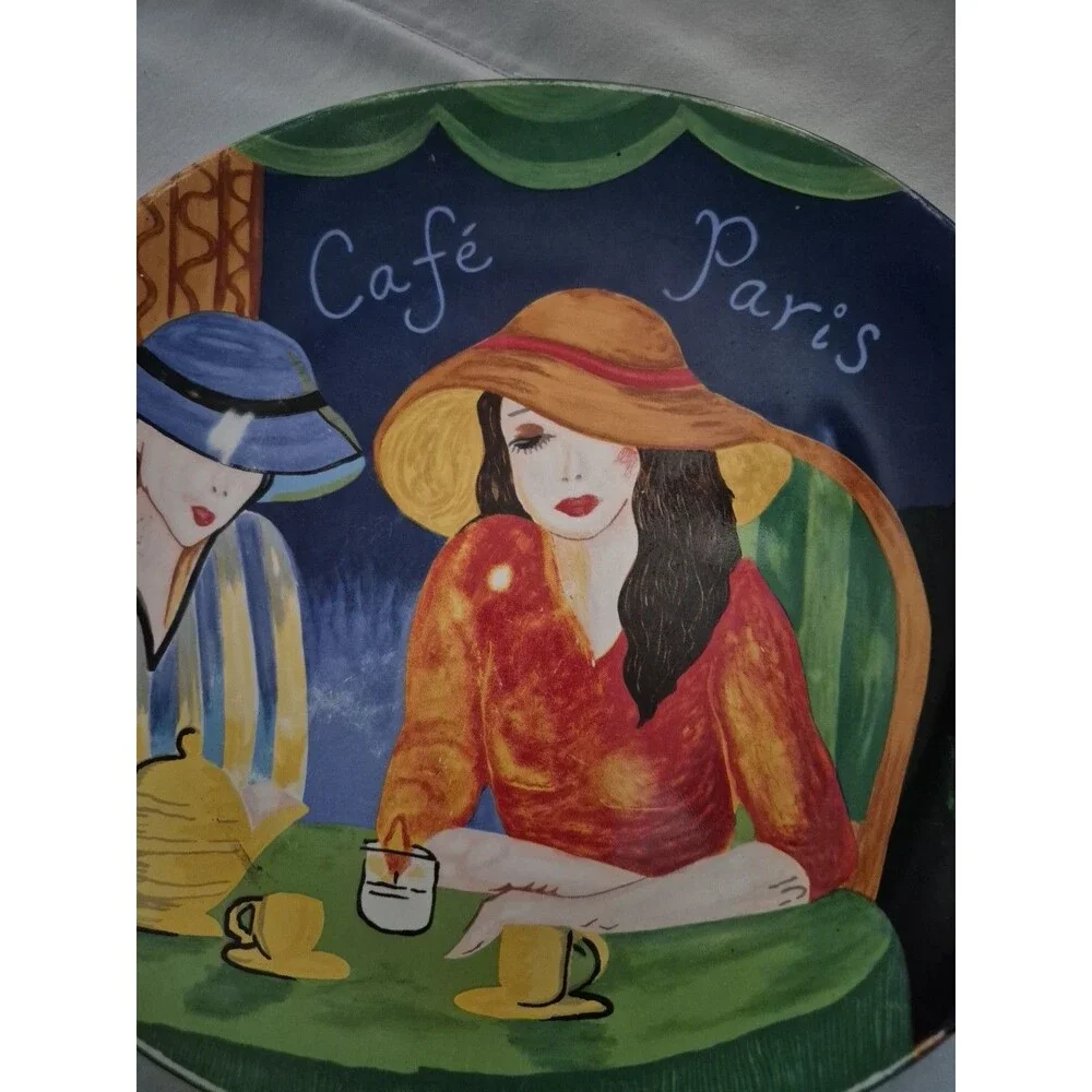 Vintage Sango Decorative Colorful Cafe Paris Oval 12-1/2